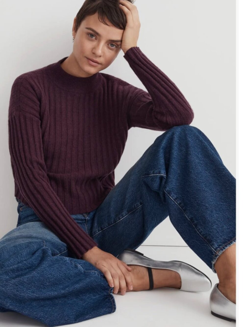 NWT Madewell Mock Neck Crop Sweater XX-Large, HTHR PLUM Wool Blend